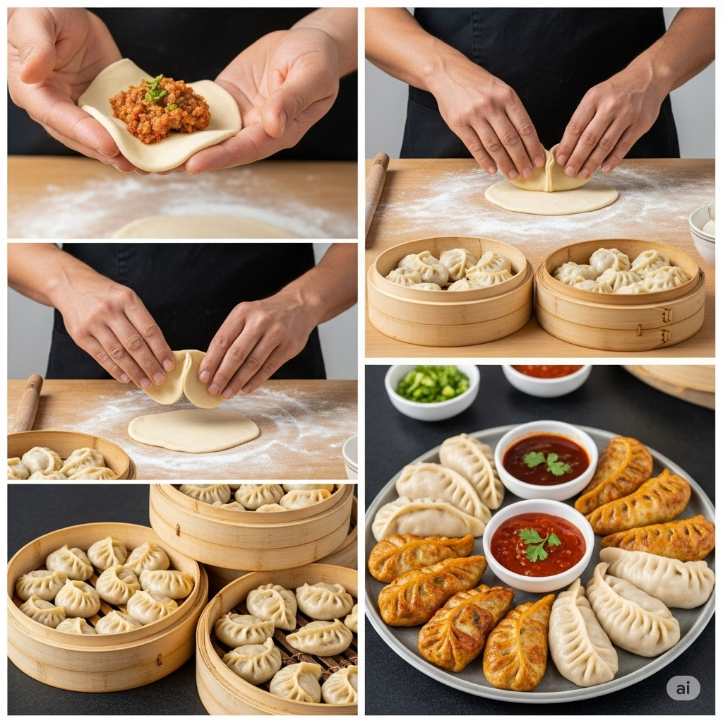 chicken pizza momos 